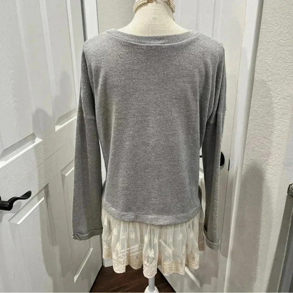 Altar’d State gray waffle knit pullover with lace trim waistline - Picture 2 of 7